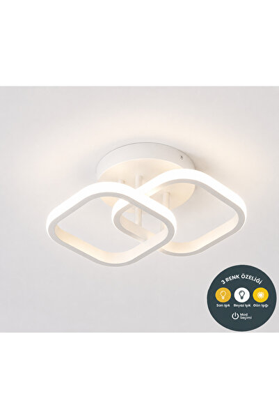 Lzy Avize Store Zeus Beyaz Çift Kare Modern Plafonyer LED Avize 3 Renk | Salo...