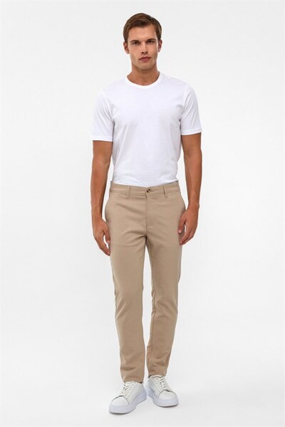 SÜVARİ Bej Slim Desenli Pantolon