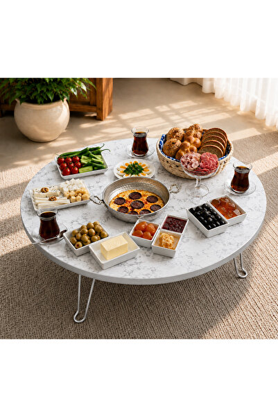 VALU HOME 90 Cm Yuvarlak Yer Sofrası Katlanabilir Hamur Açma ve Kahvaltı Masa...