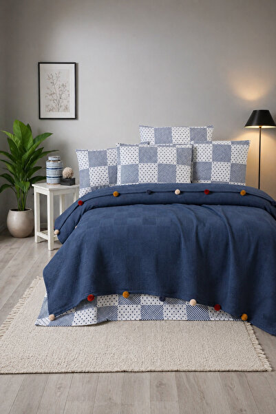 Vannes Home Canlı Renkli Ponponlu Çift Kişilik Pike Takımı 240x260 cm