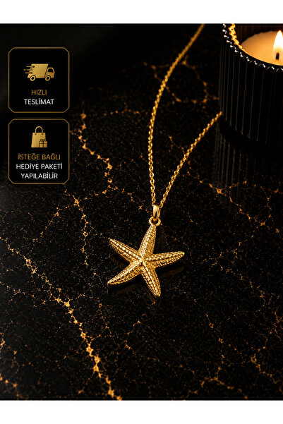 PURE BERRY DENİZ YILDIZI GOLD ÇELİK KOLYE KARARMAZ