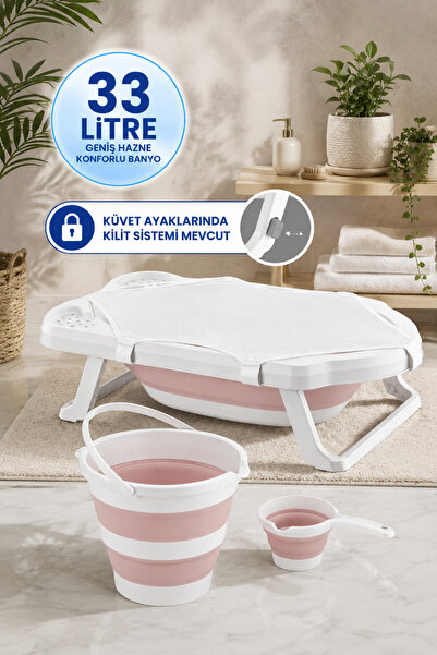 Zuu Baby Fileli Pembe Katlanır Banyo Seti Uf