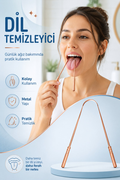 Beatitude Bakır Renk Dil Temizleme Aparatı Ayurveda Yoga Dil Kazıma Çubuğu Temizleyici Sıyırıcı Ağız Temizliği