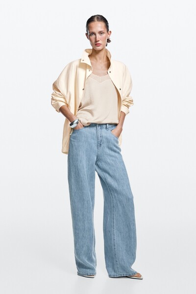 Massimo Dutti %100 keten yüksek bel barrel fit jean