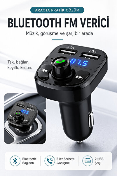 Beatitude Tüm Araba Modelleri Uyumlu USB Bluetooth Fm Transmitter Araç Şarj A...