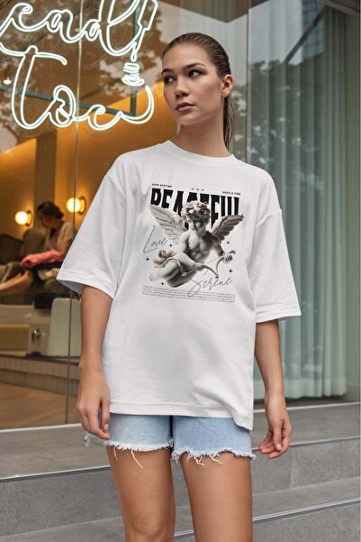 buzagi tasarım ürünleri Urban Oversize Unisex White T-Shirt