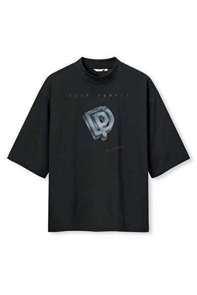 buzagi tasarım ürünleri Deep Purple Digital Print Oversize Black Unisex T-Shirt