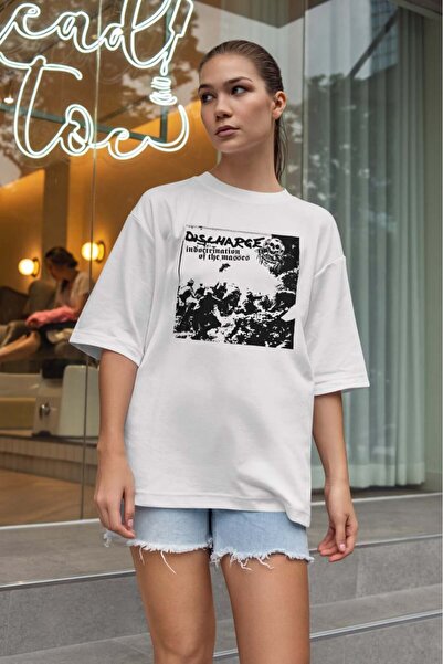 buzagi tasarım ürünleri Discharge Oversize Unisex White T-Shirt