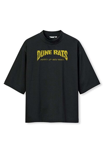 buzagi tasarım ürünleri Dune Rats Digital Print Oversize Black Unisex T-Shirt