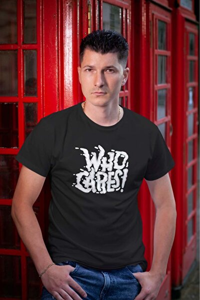 buzagi tasarım ürünleri Who Cares Regular Fit Black T-Shirt