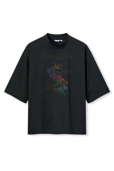 buzagi tasarım ürünleri Sepultura Digital Print Oversize Black Unisex T-Shirt