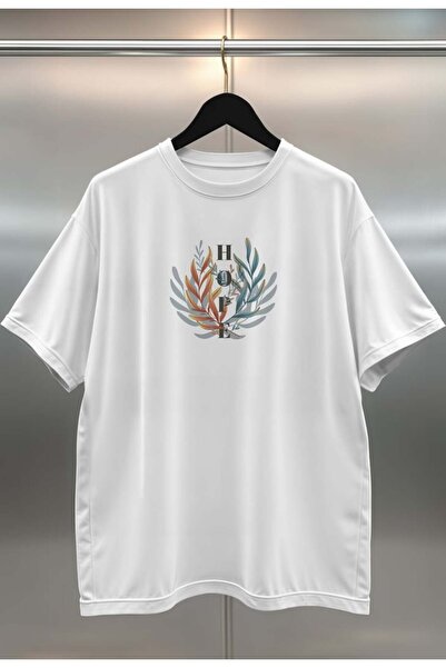 buzagi Organic Cotton Digital Printed Oversize White T-Shirt