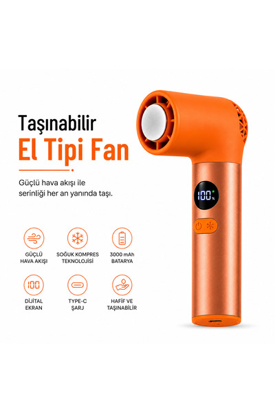 SMAYLİNG Soğuk Kompres Özellikli Şarjlı El Vantilatörü, 3000 mAh Bataryalı, D...