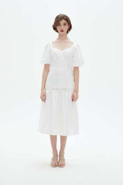 Nichii Women's Midi Dress with Half Sleeves and Square Neckline