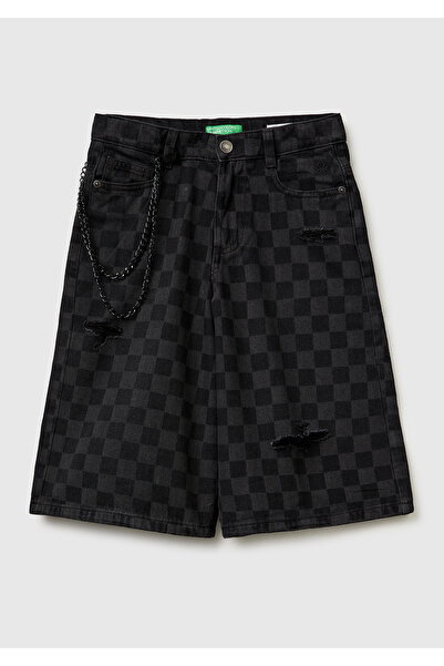 United Colors of Benetton Boy's navy blue denim shorts with chain detail and ...