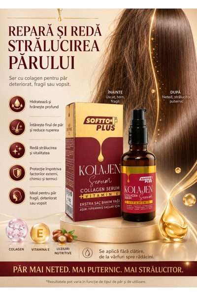 Softto Plus Ser de Păr cu Colagen Vitamina E – Păr Sănătos și Strălucitor