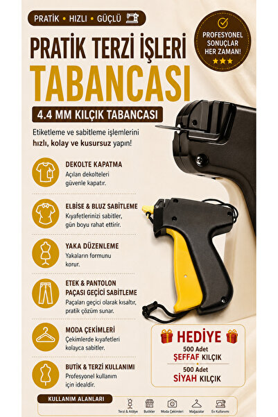 4.4 Mm Gelinlik Türban Kuaför Terzi Kılçık Tabancası ve 1.000 Adet Hediye Kılçık