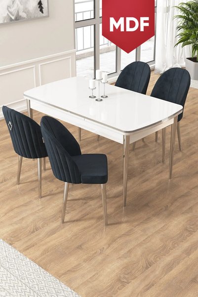Canisa Edaf Serisi 80x132 MDF Açılabilir Beyaz Mutfak Masa Takımı 4 Antrasit ...