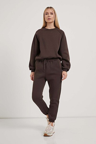 Arma Life Women's Elastic Ribbed Brown Jogger Sweatpants