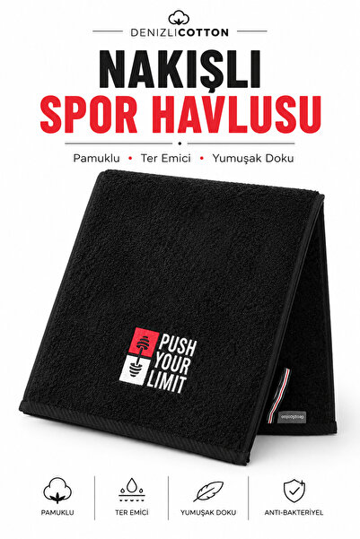 denizlicotton Nakışlı Sporcu Havlusu Pamuklu, Anti bakteriyel, Ter Emici Fitn...