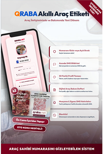 QRABA OTOQR ROSE TELEFON GÖSTERMEYEBİLEN NUMARATÖRLÜ UYGULAMASIZ RENKLİ QR AR...