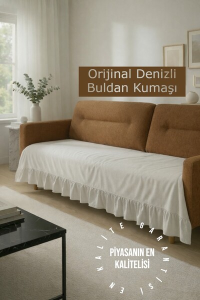 Deko Dekor Fırfırlı Koltuk Örtüsü (100x200) Buldan Ham Keten En Kaliteli Gerç...