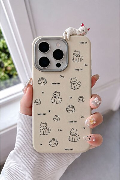 MustCase iPhone 15 Pro Max Kılıf 3D Oyuncaklı Kedi Tasarımlı Esnek Silikon Kılıf