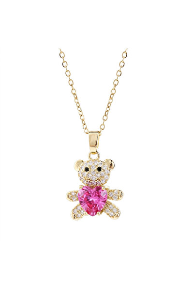 Black Season Four Color Zircon Bear Pendant Necklace-40 + 5 cm
