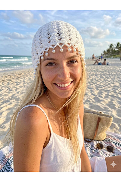 OTTO STORE İnci Boncuk İşlemeli El Örgüsü File Bere - Summer mesh beanie