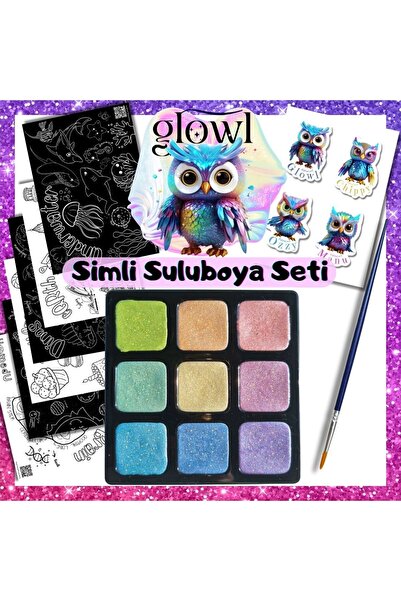 HomedU 9 Renk El Yapımı PASTEL Renk Simli Suluboya Seti, 6'li Boyama Kağıtlar...