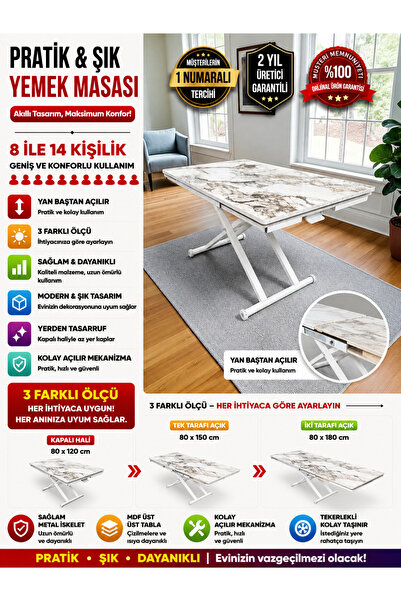SEHPAM AKILLI Yan Baştan Açılır Akıllı Yemek Masası Oval Mdf Tabla Alt Mekani...