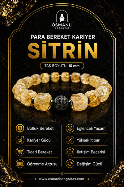 OSMANLI DOĞAL TAŞ Özel Kesim Sitrin Doğal Taş Bileklik 10mm Zirkon Aparatlı