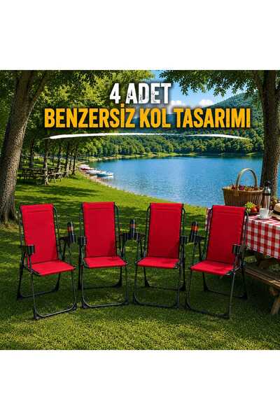 Armarks 4 Adet Kamp Sandalyesi, Katlanır Kamp Sandalyesi, Bardaklıklı Kamp Sa...