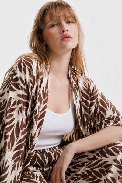 ESLEMCE Bürümcük Fabric Women's Comfortable Summer Kimono and Loose Pants Two-Piece Set