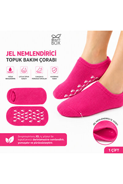 Beauty Box 2 Adet Fuşya Pembe Ayak Nemlendirici Patik Çorap Tek Beden Full Je...