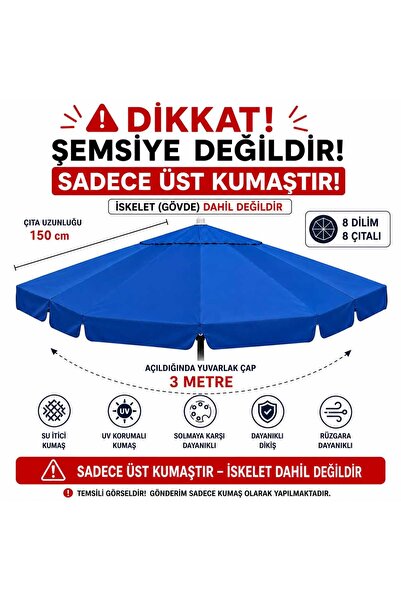Şemsiyecim Alüminyum Şemsiye Kumaşı 3 metre 8 Dilim UV Korumalı Üst Kumaş
