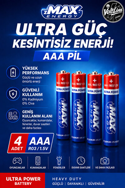 VoltLiva zMax 4 Adet (AAA) İnce Pil