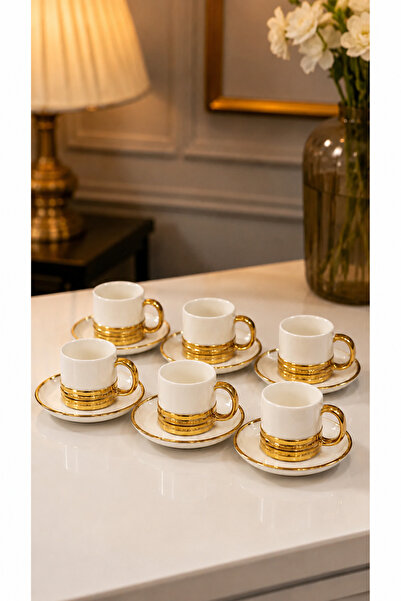 Maloria Gold Porcelain Coffee Cup Set |   6 People