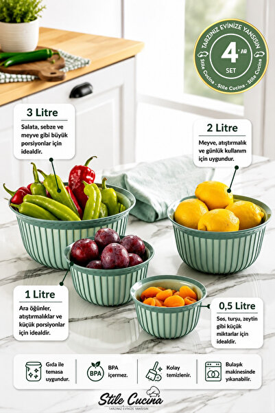 Stile Cucina مجموعة وعاء وصية فارغة دائرية الشكل مكونة من 4 قطع 1x(500 مل) 1x...