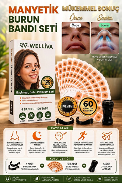 welliva Manyetik Burun Bandı Seti Premium 120’li , Horlama Azaltıcı Mıknatısl...