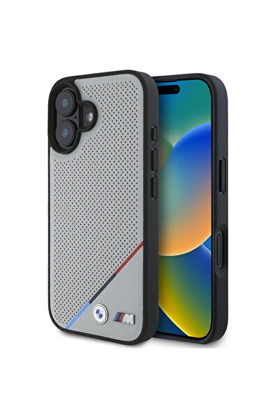 BMW iPhone 16 - Carcasă rigidă M Perforată cu Linie Tricoloră MagSafe (BMHMP1...