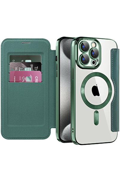 Techsuit Калъф за iPhone 15 Pro - SmartMag Book Case - Зелен