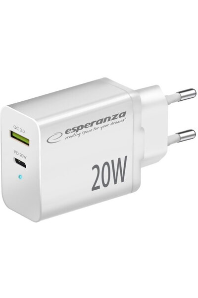 ESPERANZA USB-A+C EZC105W, alb, 20W
