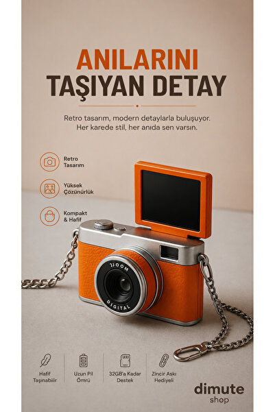 Dimute Shop Mini Dijital Kamera– Vintage Tasarım, Açılır Ekran, 1080P 48MP Fo...
