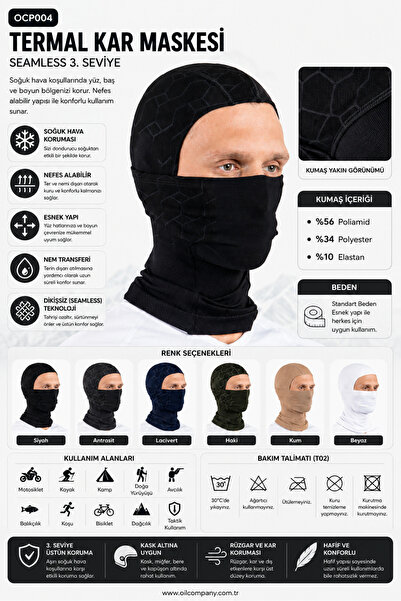 OIL COMPANY Siyah Balaklava Termal Kar Maskesi Unisex