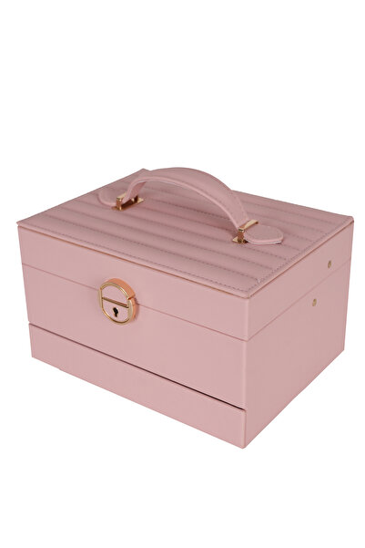 Assoda Luxury Pu Leather Jewelry Organizer Box with Two Drawer and Safety Loc...