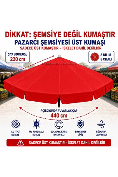 Şemsiyecim 8 Çıtalı Pazarcı Şemsiyesi Üst Kumaşı 440 cm Çap 220 cm Çıta Uyumlu