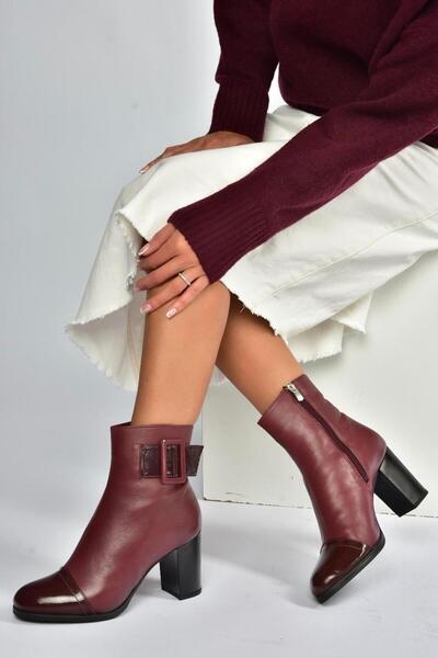 Fox Shoes V468210503 Ghete de damă din piele naturală burgundy cu toc gros