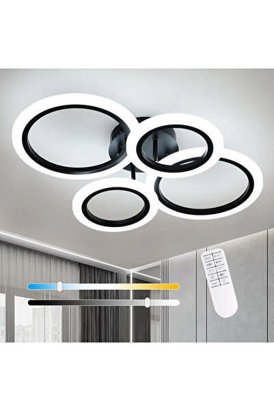 LightPlanet Lustra LED Black 4 cercuri cu Telecomanda wifi 24G cu intensitate...
