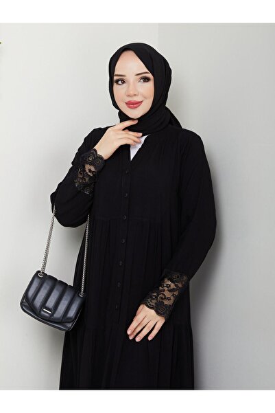 ESLEMNUR Lace Detail Plus Size Casual Dress - Black